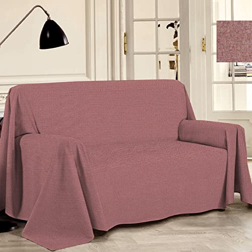 PENSIERI DELICATI Sofa Cover 250 x 290 cm Made in Italy, 100% Pure Cotton Recycled Yarn-Dyed, Plain Red, Ideal For Furniture, Saving Sofa, Picnic Blanket