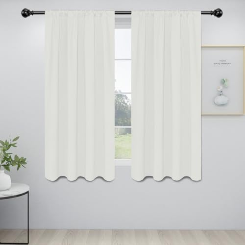 Easy-Going Rod Pocket Blackout Curtains for Bedroom, Room Darkening Window Curtains Window Treatments for Living Room, Thermal Insulated Noise Reduction Solid Window Drapes, 2 Panels(34x63 in, Ivory)