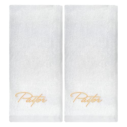 Buryeah 2 Pcs Pastor Hand Towels Christian Embroidered Hand Towels Christian Church Clergy Appreciation Gifts for Father's Day Bathroom, Kitchen(White,Pastor)