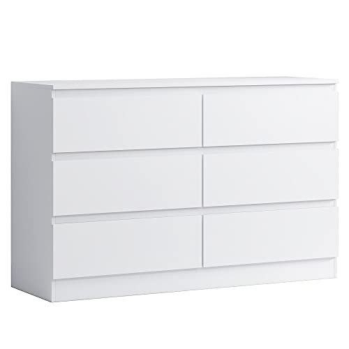 FWStyle Modern 6 Drawer Chest, 40 cm Length x 120 cm Width x 77 cm Height, Matt White