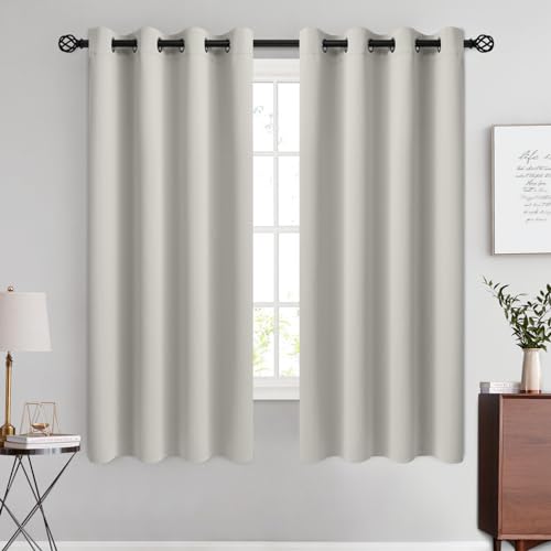 COSVIYA Grommet Blackout Room Darkening Cream Beige Curtains 63 inch Length,Thick Polyester Light Blocking Insulated Thermal Curtain Drapes for Bedroom/Living Room,2 Panels,52x63 inches