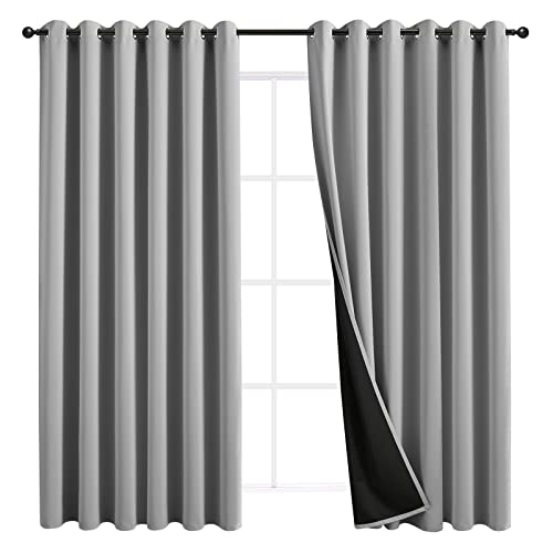 JSFLY 100% Blackout Curtains 108 inch Length for Bedroom, Thick Noise Reduction Thermal Insulated Grommet Window Drapes Light Blocking Curtains for Living Room, 2 Panels (84x108 inches,Light Gray)