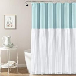 "Lush Decor Tulle Skirt Colorblock Shower Curtain, 72"" x 72"", Spa Blue & White"