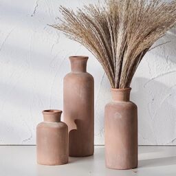 LUKA Ceramic Rustic Farmhouse Vase, Terracotta Vases for Decor, Set of 3, for Bedroom, Office, Living Room, Fireplace, Bookshelf, Housewarming 10+7.5+5 Inch