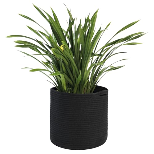 MEGASKET Cotton Rope Plant Basket, Woven Basket Planter for 11 inch Pot, Round Indoor Tree Pot Cover, Storage Bin Organizer, Modern Planter and Home Decor, 12.5???X12.5???, Black
