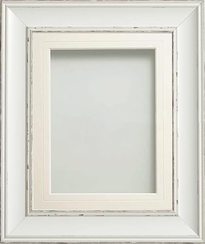 Frame Company Brooke Antique White Photo Frame, White V-Groove Mount, 12x12 for 10x10 inch, fitted with perspex