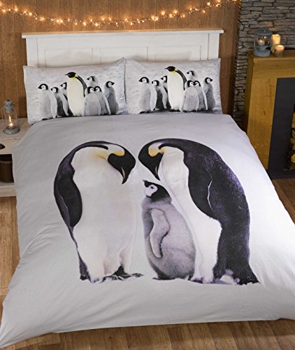 Rapport Home Penguins 100% Brushed Cotton Flannelette Thermal King Bed Duvet Quilt Cover Set
