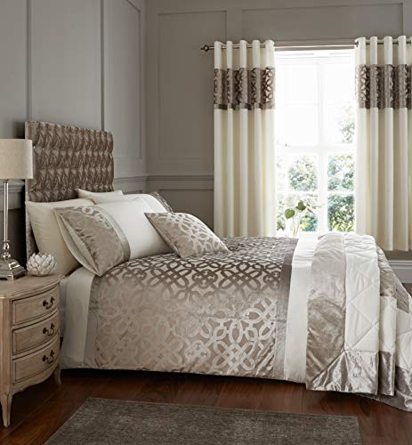 Catherine Lansfield Lattice Cut Velvet Double Duvet Cover Set with Pillowcases Natural