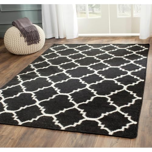 Safavieh Contemporary Indoor Flatweave Rectangle Area Rug, Dhurrie Collection, DHU554, in Black / Ivory, 122 X 183 cm for Living Room, Bedroom or Any Indoor Space