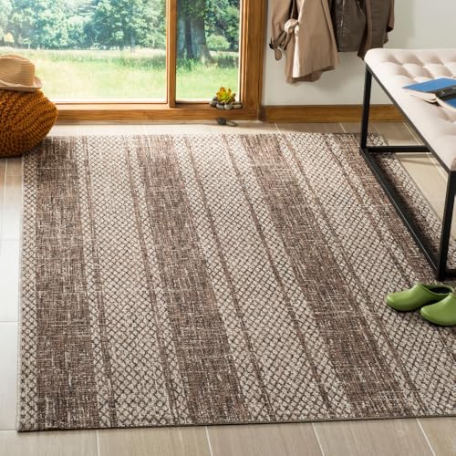 Safavieh Contemporary Indoor/Outdoor Woven Rectangle Area Rug, Courtyard Collection, CY8736, in Light Beige / Light Brown, 201 X 290 cm for Garden, Patio or Any Outdoor Space
