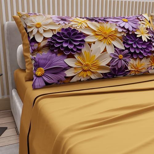 PETTI Artigiani Italiani - Cotton Sheets with Pillowcases in Digital Print, Single Bed Sheet, Single Bed Set, Floral 4 Yellow Ochre, 100% Made in Italy