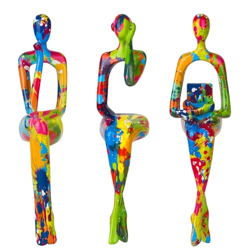 Ecacon 3Pcs Graffiti Thinker Statue Accents Reading Women Sculptures, Modern Aesthetic Figurine Decoration, Abstract Art Ornament,Suitable for Home Living Room Office Shelf Table Desk Bookshelf D??cor