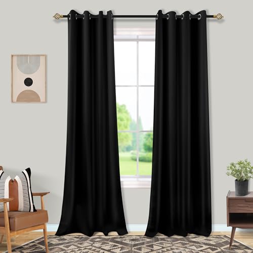 Mrs.Naturall 90 Inch Thermal Insulated Blackout Curtains, Floor to Ceiling Heat Blocking Block Sun Light Black Out Window Curtain Drapes for Bedroom, 52x90 in Long 2 Panels Set