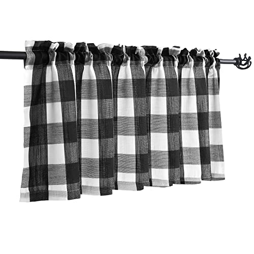 "Treatmentex Black White Buffalo Check Valance Curtains for Living Room Kitchen Plaid Check Window Top Valance for Laundry Room 52"" W X 15inch 1 Panel"