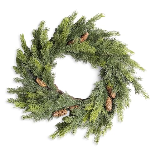 SHATCHI Fir Wreath 60cm PE Material Real Touch Artificial Christmas Wreath With Pine Cones Winter Green Front Door Holiday Decor Fire-Resistant Bendable Branches For Home Festive Display