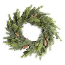 SHATCHI Fir Wreath 60cm PE Material Real Touch Artificial Christmas Wreath With Pine Cones Winter Green Front Door Holiday Decor Fire-Resistant Bendable Branches For Home Festive Display