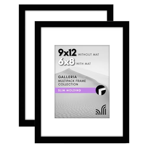 Americanflat 9x12 Picture Frame in Black - Set of 2 - Use as 6x8 Picture Frame with Mat or 9x12 Frame Without Mat - Includes Sawtooth Hanging Hardware for Horizontal or Vertical Display