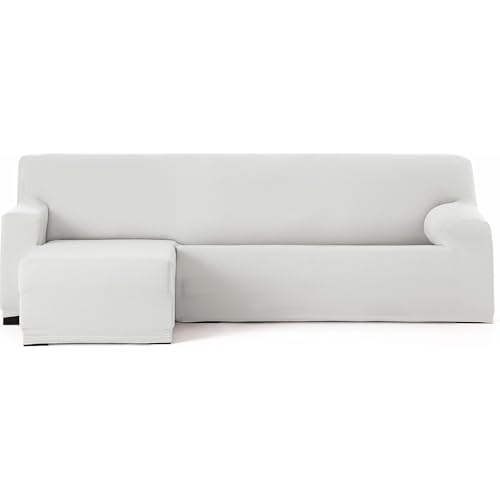 ECOMMERC3 Chaise longue Cover - Short Left Arm Bi-Elastic Breathable Sofa Cover – White Chaise Lounge Cover with Elastic and Foam Adjustment, Wear Protection