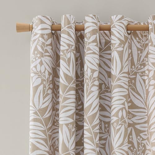 Catherine Lansfield Sorrel Leaf 66x90 Inch Fully Reversible Eyelet Curtains Two Panels Natural