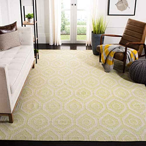 Safavieh Contemporary Indoor Flatweave Square Area Rug, Dhurrie Collection, DHU556, in Green / Ivory, 183 X 183 cm for Living Room, Bedroom or Any Indoor Space