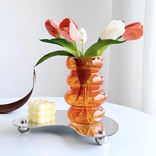 BLOFLO Transparent Glass Hydroponic Flower Vase, 7-Inch Orange Glass Vase, Four-Layer Geometric Glass Floral Vase for Home D??cor, Modern Bubble Glass Vase for Home Office Wedding Table (Orange)