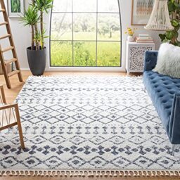 Safavieh Moroccan Shaggy Indoor Woven Square Area Rug, Berber Fringe Shag Collection, BFG516, in Cream / Dark Grey, 201 X 201 cm for Living Room, Bedroom or Any Indoor Space