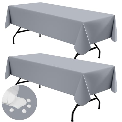 "homing 2 Pack Rectangle Vinyl Tablecloth, Waterproof Spillproof Plastic Flannel Backed Table Cloth, Wipe Clean Table Cover for Dining Table, Buffet Parties and Camping (Grey, 54"" x 78"")"
