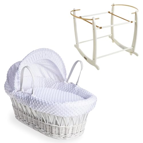 Clair de Lune Dimple White Wicker Moses Basket Grey Deluxe