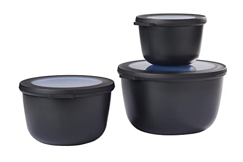 Mepal ??? Multi Bowl Cirqula 3-Piece Set ??? Food Storage Container with Lid - Suitable as Airtight Storage Box for Fridge & Freezer, Microwave Container & Servable Dish - 350, 750, 1250ml - Nordic black