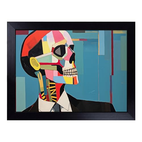 Lap Tray with Bean Bag Cushion, Skeleton in a Suit Constructivism - Handmade in the UK, Raised Wooden Edge, Padded Cushion, Heat-Resistant Wipe-Clean Surface, for Meals, Laptops and Crafts
