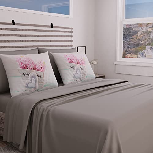 PETTI Artigiani Italiani - Complete Bed Set, Double Sheets, Basket Sheets with Flowers, Double Bed Set, Print only on Pillowcases 100% Made in Italy