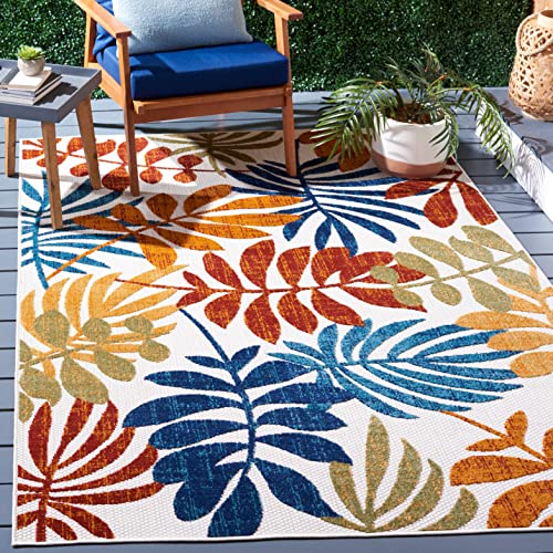 Safavieh Modern Rug for Indoor & Outdoor - Cabana Collection, Short Pile, in Cream and Red, 120 x 120 cm