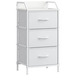 Feonase 3-Drawer Chest of Drawers with Metal Frame & Top Back Shelf – Modern Fabric Storage Cabinet for Bedroom, Living Room, Small Spaces (40x30x78cm, White)