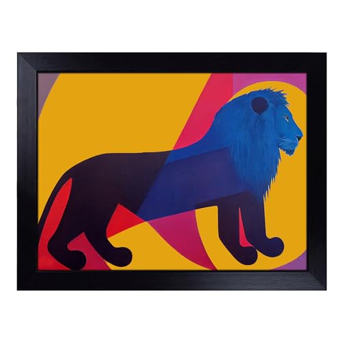 Lap Tray with Bean Bag Cushion, Lion Art Abstract - Handmade in the UK, Raised Wooden Edge, Padded Cushion, Heat-Resistant Wipe-Clean Surface, for Meals, Laptops and Crafts