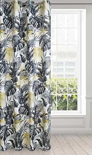 Eurofirany Nelly Opaque Satin Matt Curtain with Eyelets Floral Pattern Soundproofing Thermal Curtain Living Room Bedroom 140 x 250 cm White and Grey