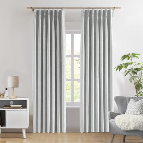 "WEST LAKE Silver Grey Pinch Pleated 95% Blackout Window Curtain Panels for Bedroom,Triple Weave Textured Heavy Chenille Room Darkening Drapes,French Pleat Window Treatment,Back Tab,40""Wx84""L,Pack of 2"