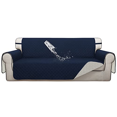 ISSUNTEX Double Protection 100% Waterproof Sofa Covers for Living Room, Reversible Couch Covers for 3 Cushion Couch Sofa, Furniture Protector Sofa Cover for Pets (X Large, Navy/Ivory)