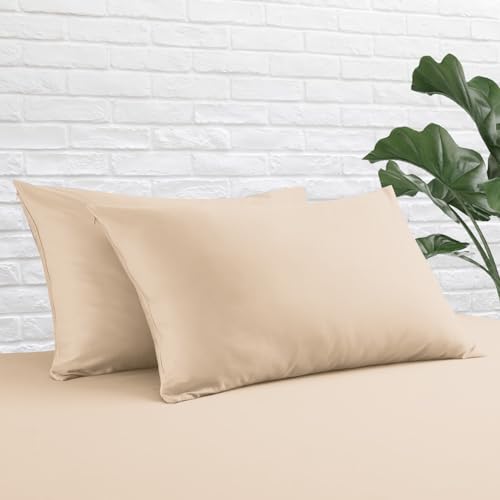 Standard Pillow Protector Set of 2, 100% Egyptian Cotton Pillow Cases with Zipper 400 Thread Count Sateen Weave Cotton Beige Pillow Protector Standard Size Pillow Covers for Home/Hotel