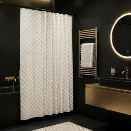 Croydex Waterproof Shower Curtain, Gold Chevron Pattern, 180 x 180cm, Water Resistant Fabric - 100% Polyester, Machine Washable, Cling Resistant Weighted Hem, Ready to Hang with 12 Metal Eyelets