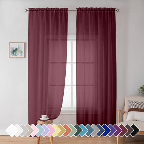 "Simplebrand Red Sheer Panles 72 Inches Long 2 Panels for Living Room, Rod Pockets Airy Window Treatments Voile Sheer White Curtains Panels Lightweight for Front Back Patio Glass Door, 42"" Width"