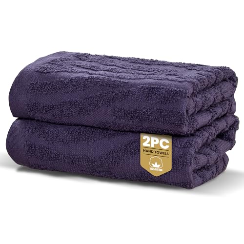Rapport Home 2-Pack Safari Hand Towels - Damson - 50x85cm 100% Cotton 500GSM - Absorbent & Soft Bathroom Towel Set - Oeko-Tex Certified