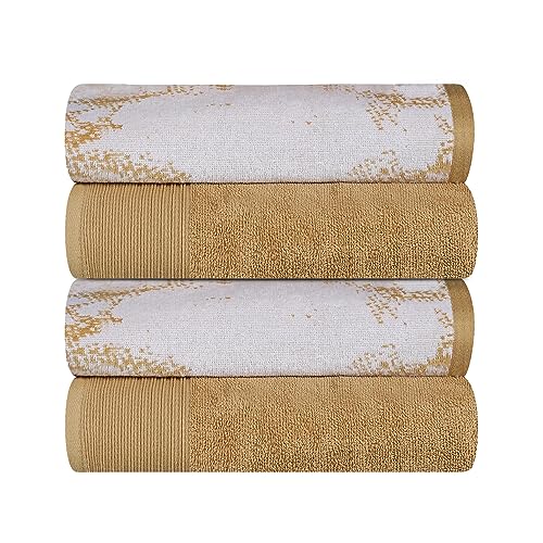 Superior Cotton Solid and Marble Bath Towel Set of 4, Quick Drying Body Towels, Large, Highly Absorbent, Soft, Modern Decorative Bathroom Accessories, Shower, Bath Home Essentials, Bronze