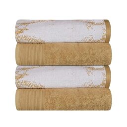 Superior Cotton Solid and Marble Bath Towel Set of 4, Quick Drying Body Towels, Large, Highly Absorbent, Soft, Modern Decorative Bathroom Accessories, Shower, Bath Home Essentials, Bronze