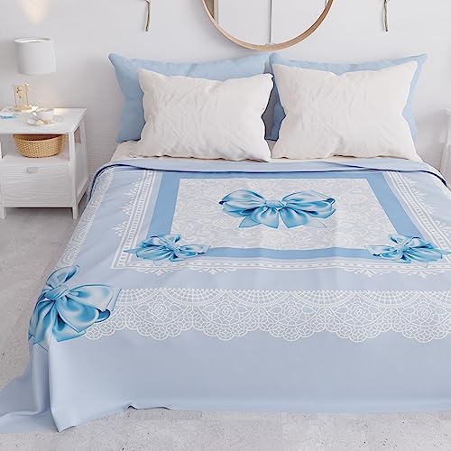 PETTI Artigiani Italiani - Microfibre Sofa Cover 220 x 270 cm, Light Blue Bow Pattern - Multipurpose for Sofas, Bedspreads and Table Covers - Washable Protective Cover