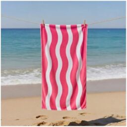 GC GAVENO CAVAILIA Wavy Stripe Beach Towels - Soft Microfibre Pool Towel, Highly Absorbent & Sand-Free - Lightweight Travel Beach Towel Quick Dry for Women & Men - (70 x 152 Cm) - Pink