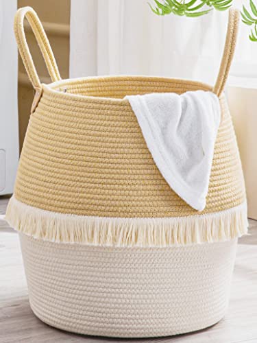 "KAKAMAY Woven Baskets for Storage(16""x16""),Large Cotton Rope Basket Woven Baby Laundry Hamper,Collapsible Laundry Basket, Blanket Basket for Organizing Living Room,Nursery,Pillows,Toy Chest(Beige)"