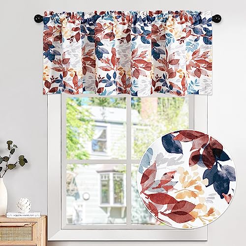 Leeva Valances for Kitchen Windows, Flower Printing Wonderful Pattern Curtain Valances for Bedroom, Rod Pocket Small Drapes 12 Inches Long, Multi, 1 Panel, 52 x 12