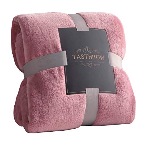 TASTHROW Large Flannel Fleece Throw Blanket, 90??90 Inch - Cozy Lightweight Thick Blanket - All Seasons Suitable for Women, Men and Kids (Pink)