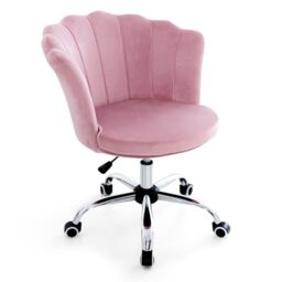 CASART Rolling Velvet Office Chair with Petal Backrest, Ergonomic 360° Swivel Upholstered Desk Chair, Height Adjustable Leisure Chair Comfy Task Armchair Vanity Chairs for Home Office Study (Pink)