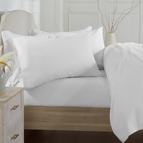 Market & Place 100% Cotton Full Flannel Sheet Set - 4 Piece Deep Pocket Solid Cozy Winter Bed Sheets - Double Brushed for Extra Softness & Comfort - Chalet Collection (Full, White)